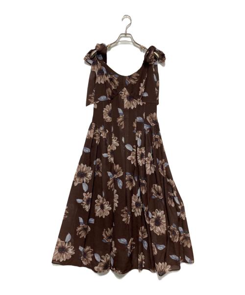 HER LIP TO（ハーリップトゥ）Her lip to (ハーリップトゥ) Sunflower-Printed Midi Dress ブラウン サイズ:Mの古着・服飾アイテム