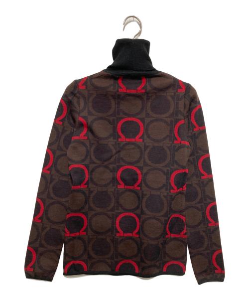 Salvatore Ferragamo（サルヴァトーレ フェラガモ）Salvatore Ferragamo (サルヴァトーレ フェラガモ) ガンチーニ柄ハイネックニット ブラウン×ブラック サイズ:Sの古着・服飾アイテム