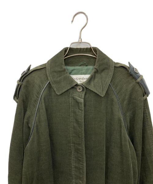 Yves Saint Laurent（イヴサンローラン）Yves Saint Laurent (イヴサンローラン) コーデュロイステンカラーコート グリーン サイズ:Mの古着・服飾アイテム