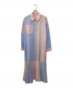 Diagramダイアグラム）の古着「パッチワークシャツワンピース」｜ピンク×ブルー