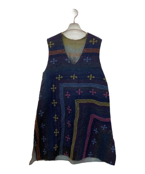 BEARDSLEY（ビアズリー）BEARDSLEY (ビアズリー) 刺し子調ワンピース ネイビー サイズ:FREEの古着・服飾アイテム