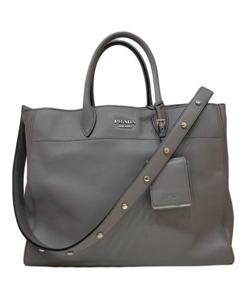 PRADA（プラダ）PRADA (プラダ) レザー2WAYショルダーバッグ グレーの古着・服飾アイテム