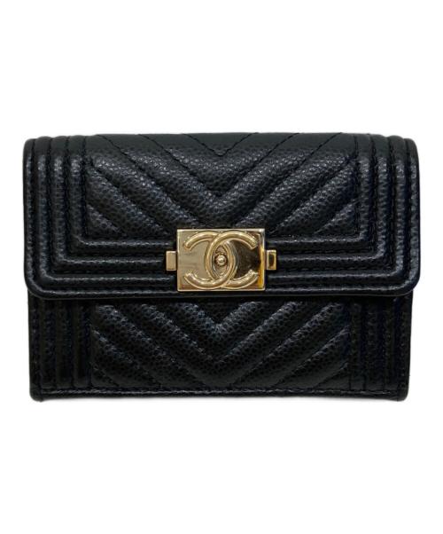 CHANEL（シャネル）CHANEL (シャネル) ボーイシャネル　ココマーク　スモール フラップ ウォレット　コンパクト財布 ブラックの古着・服飾アイテム