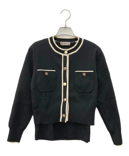 JUSGLITTY（ジャスグリッティー）JUSGLITTY (ジャスグリッティー) 配色ニットジャケットアンサンブル ブラック サイズ:SIZE 2の古着・服飾アイテム