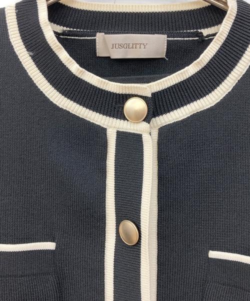 JUSGLITTY（ジャスグリッティー）JUSGLITTY (ジャスグリッティー) 配色ニットジャケットアンサンブル ブラック サイズ:SIZE 2の古着・服飾アイテム