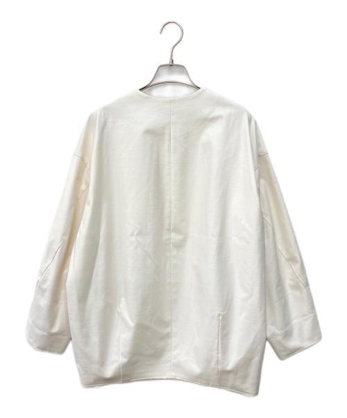 EMMEL REFINES（エメル リファインズ）EMMEL REFINES (エメル リファインズ) EM バックサテン ジップ ノーカラーコート ホワイト サイズ:S 未使用品の古着・服飾アイテム