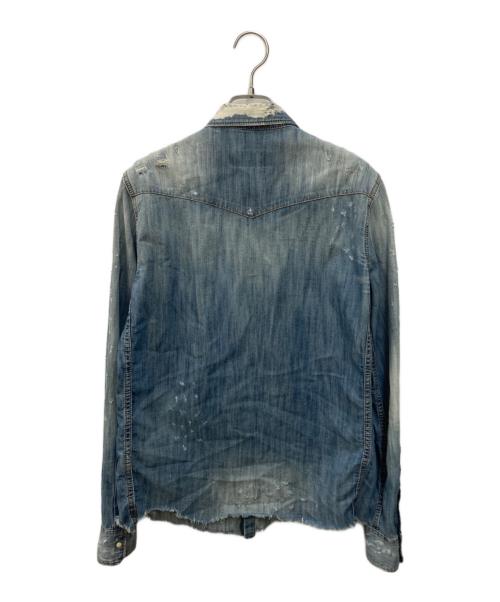 DSQUARED2（ディースクエアード）DSQUARED2 (ディースクエアード) 再構築ダメージデニムシャツ/パッチワーク/リメイク/長袖シャツ インディゴ サイズ:SIZE 42の古着・服飾アイテム