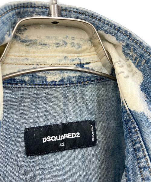 DSQUARED2（ディースクエアード）DSQUARED2 (ディースクエアード) 再構築ダメージデニムシャツ/パッチワーク/リメイク/長袖シャツ インディゴ サイズ:SIZE 42の古着・服飾アイテム