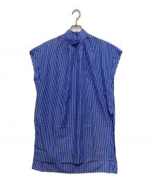 MACPHEE（マカフィー）の古着「コットンブロード スタンドカラーチュニックブラウス」｜ブルー