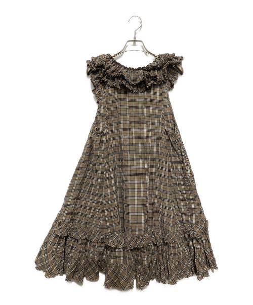 BURBERRY LONDON（バーバリーロンドン）BURBERRY LONDON (バーバリーロンドン) フリルノースリーブワンピース ブラウン サイズ:Mの古着・服飾アイテム