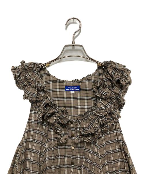 BURBERRY LONDON（バーバリーロンドン）BURBERRY LONDON (バーバリーロンドン) フリルノースリーブワンピース ブラウン サイズ:Mの古着・服飾アイテム