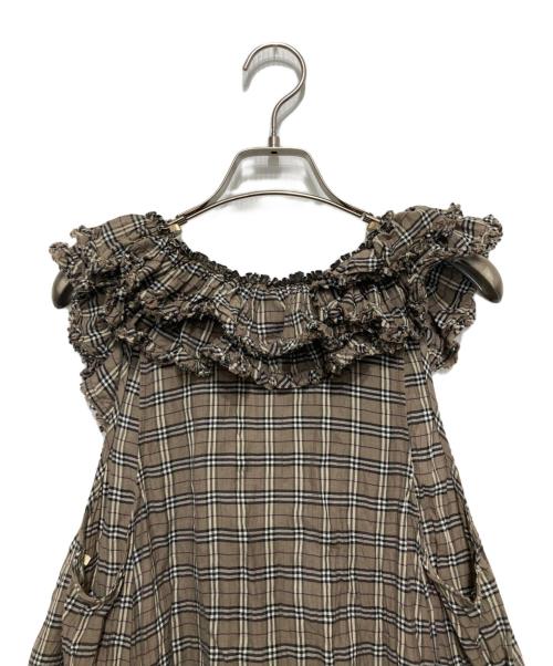 BURBERRY LONDON（バーバリーロンドン）BURBERRY LONDON (バーバリーロンドン) フリルノースリーブワンピース ブラウン サイズ:Mの古着・服飾アイテム