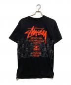 stussyステューシー）の古着「ワールドツアー×スカルロゴTシャツ」｜ブラック