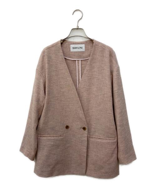 BABYLONE（バビロン）BABYLONE (バビロン) ノーカラーツイードジャケット ピンク サイズ:Freeの古着・服飾アイテム
