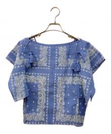 Lily Brown（リリーブラウン）の古着「バンダナ刺繍トップス」｜ブルー