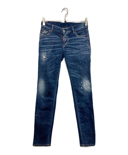 DSQUARED2（ディースクエアード）DSQUARED2 (ディースクエアード) ペイントボタンフライデニムパンツ インディゴ サイズ:SIZE36の古着・服飾アイテム