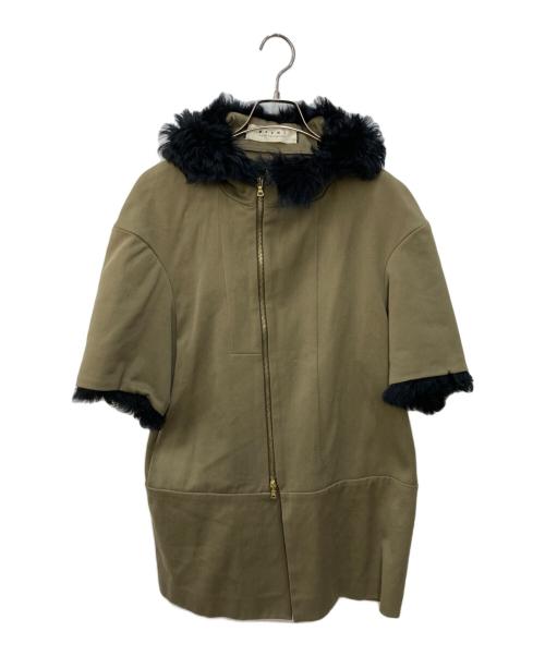 MARNI（マルニ）MARNI (マルニ) ラムファーフーデッドコート　 カーキ サイズ:40の古着・服飾アイテム