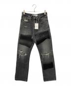 DAIRIKUダイリク）の古着「22SS D-6 Painted ＆ Leather Patch Slim Pants」｜ブラック