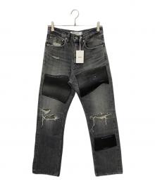 DAIRIKU（ダイリク）の古着「22SS D-6 Painted ＆ Leather Patch Slim Pants」｜ブラック