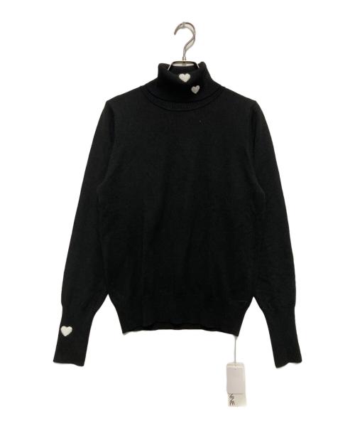 JENNE（ジェンヌ）JENNE (ジェンヌ) ハート刺繍タートルニット ブラック サイズ:Lの古着・服飾アイテム