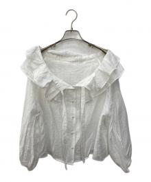 La boutique BonBon（ラブティックボンボン）の古着「ギャザーフリルリボンブラウス」｜ホワイト