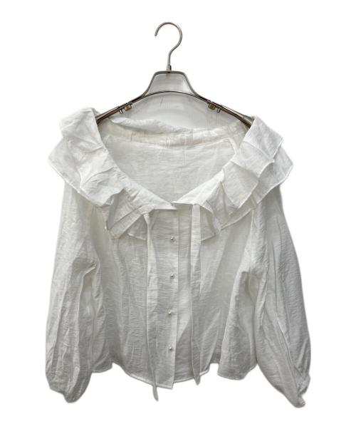 La boutique BonBon（ラブティックボンボン）La boutique BonBon (ラブティックボンボン) ギャザーフリルリボンブラウス ホワイト サイズ:FREEの古着・服飾アイテム