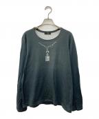 Y'sワイズ）の古着「ネックレスプリントロングスリーブカットソー」｜ダークグリーン