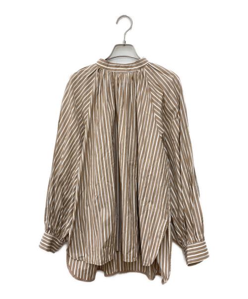 BEAUTY&YOUTH UNITED ARROWS（ビューティーアンドユースユナイテッドアローズ）BEAUTY&YOUTH UNITED ARROWS (ビューティーアンドユースユナイテッドアローズ) コットンストライプ バックボタン ボリュームスリーブ ブラウス ブラウン サイズ:SIZEFREEの古着・服飾アイテム