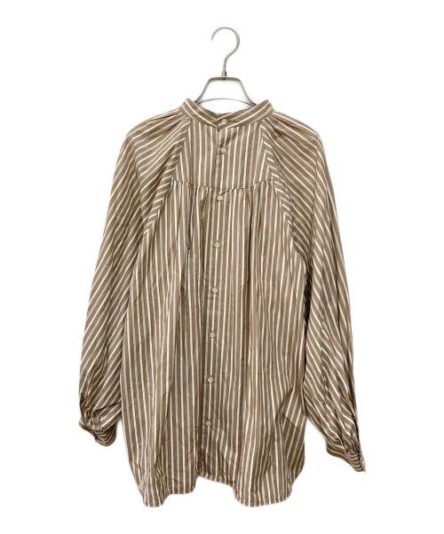 BEAUTY&YOUTH UNITED ARROWS（ビューティーアンドユースユナイテッドアローズ）BEAUTY&YOUTH UNITED ARROWS (ビューティーアンドユースユナイテッドアローズ) コットンストライプ バックボタン ボリュームスリーブ ブラウス ブラウン サイズ:SIZEFREEの古着・服飾アイテム