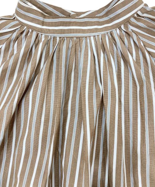 BEAUTY&YOUTH UNITED ARROWS（ビューティーアンドユースユナイテッドアローズ）BEAUTY&YOUTH UNITED ARROWS (ビューティーアンドユースユナイテッドアローズ) コットンストライプ バックボタン ボリュームスリーブ ブラウス ブラウン サイズ:SIZEFREEの古着・服飾アイテム