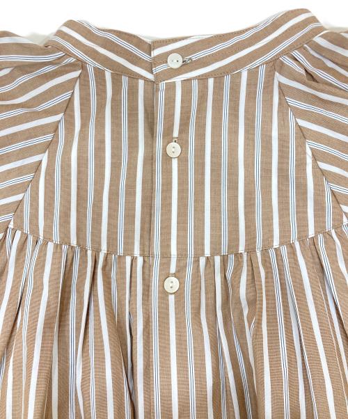 BEAUTY&YOUTH UNITED ARROWS（ビューティーアンドユースユナイテッドアローズ）BEAUTY&YOUTH UNITED ARROWS (ビューティーアンドユースユナイテッドアローズ) コットンストライプ バックボタン ボリュームスリーブ ブラウス ブラウン サイズ:SIZEFREEの古着・服飾アイテム
