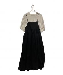 CB CRESTBRIDGE（シービークレストブリッジ）の古着「ボリュームスリーブインナー×キャミソールワンピース」｜ベージュ