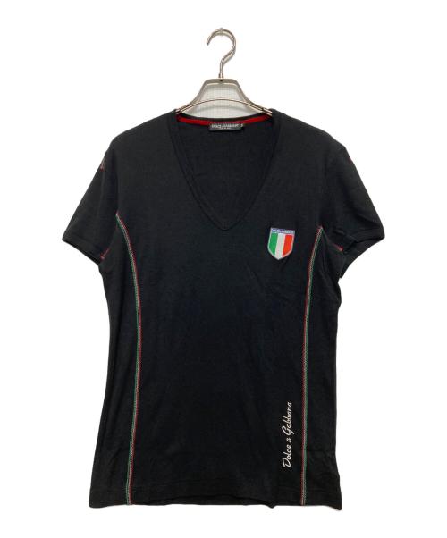 DOLCE & GABBANA（ドルチェ＆ガッバーナ）DOLCE & GABBANA (ドルチェ＆ガッバーナ) ロゴワッペンVネックTシャツ ブラック サイズ:50の古着・服飾アイテム