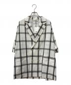 taupeトープ）の古着「リネンチェックハーフスリーブジャケット」｜アイボリー