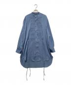 taupeトープ）の古着「サテンスモッキングロングシャツ」｜ブルー