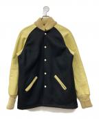 skookumスクーカム）の古着「レザー切替スタジャン」｜ブラック