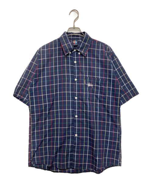stussy（ステューシー）stussy (ステューシー) S/Sチェックシャツ ネイビー サイズ:Mの古着・服飾アイテム