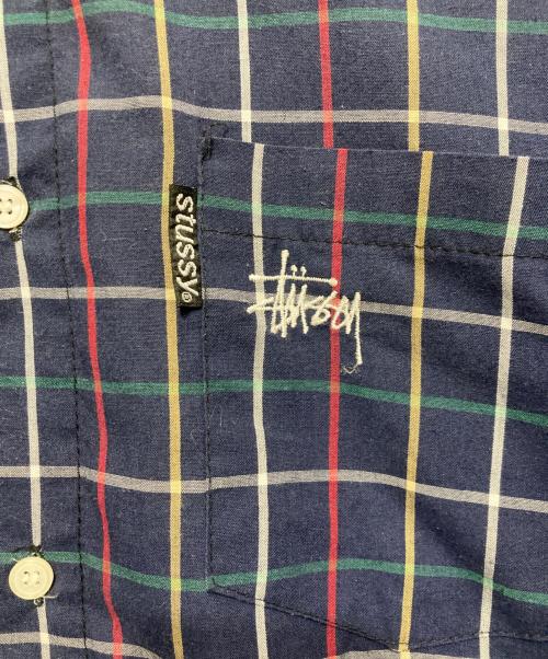 stussy（ステューシー）stussy (ステューシー) S/Sチェックシャツ ネイビー サイズ:Mの古着・服飾アイテム