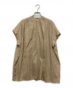 Spick and Spanスピック＆スパン）の古着「コットンリネンギャザーフレンチスリーブシャツ」｜ベージュ