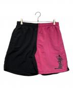 stussyステューシー）の古着「バイカラーハーフパンツ」｜ブラック×ピンク