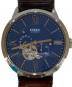 FOSSIL（フォッシル）の古着「TOWNSMAN オートマティック ブラウン レザーウォッチ」｜ネイビー