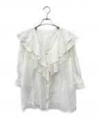 SLOBE IENAスローブ イエナ）の古着「ストライプドビーラッフルブラウス」｜ホワイト