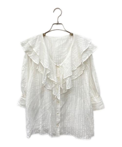 SLOBE IENA（スローブ イエナ）SLOBE IENA (スローブ イエナ) ストライプドビーラッフルブラウス ホワイト サイズ:なしの古着・服飾アイテム
