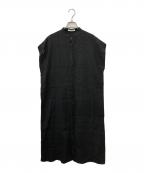 GALERIE VIEギャルリーヴィー）の古着「リブコンビフレンチリネンシャツワンピース」｜ブラック