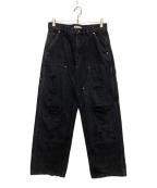 FREAK'S STOREフリークスストア）の古着「ダブルニーデニムパンツ」｜ブラック