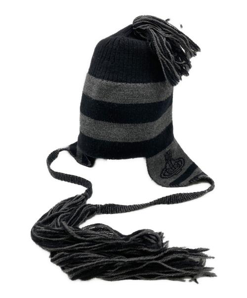 Vivienne Westwood（ヴィヴィアンウエストウッド）Vivienne Westwood (ヴィヴィアンウエストウッド) イヤーフラップニット帽 ブラック×グレーの古着・服飾アイテム