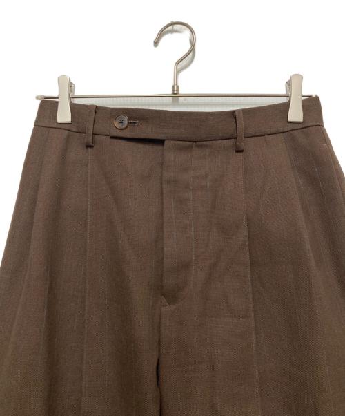 AURALEE（オーラリー）AURALEE (オーラリー) HARD TWIST WOOL PANAMA STRIPE SLACKS ブラウン サイズ:SIZE 1の古着・服飾アイテム