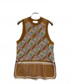 Mame Kurogouchiマメクロゴウチ）の古着「Floral Check Knitted Vest」｜ブラウン
