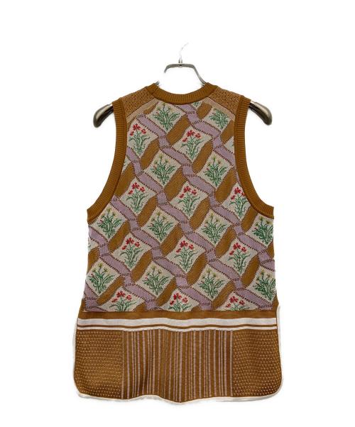 Mame Kurogouchi（マメクロゴウチ）Mame Kurogouchi (マメクロゴウチ) Floral Check Knitted Vest ブラウン サイズ:Mの古着・服飾アイテム
