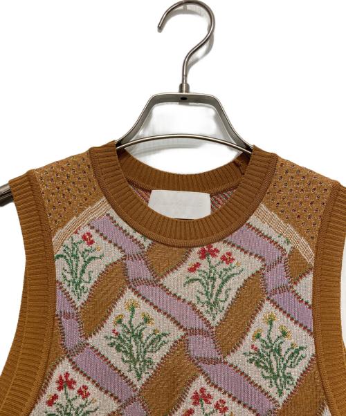 Mame Kurogouchi（マメクロゴウチ）Mame Kurogouchi (マメクロゴウチ) Floral Check Knitted Vest ブラウン サイズ:Mの古着・服飾アイテム